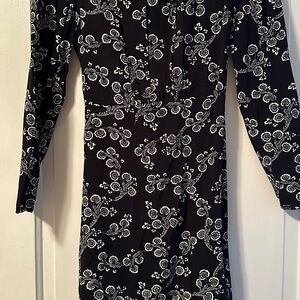 LOFT Black and White Sheath Dress with Bishop Sleeves